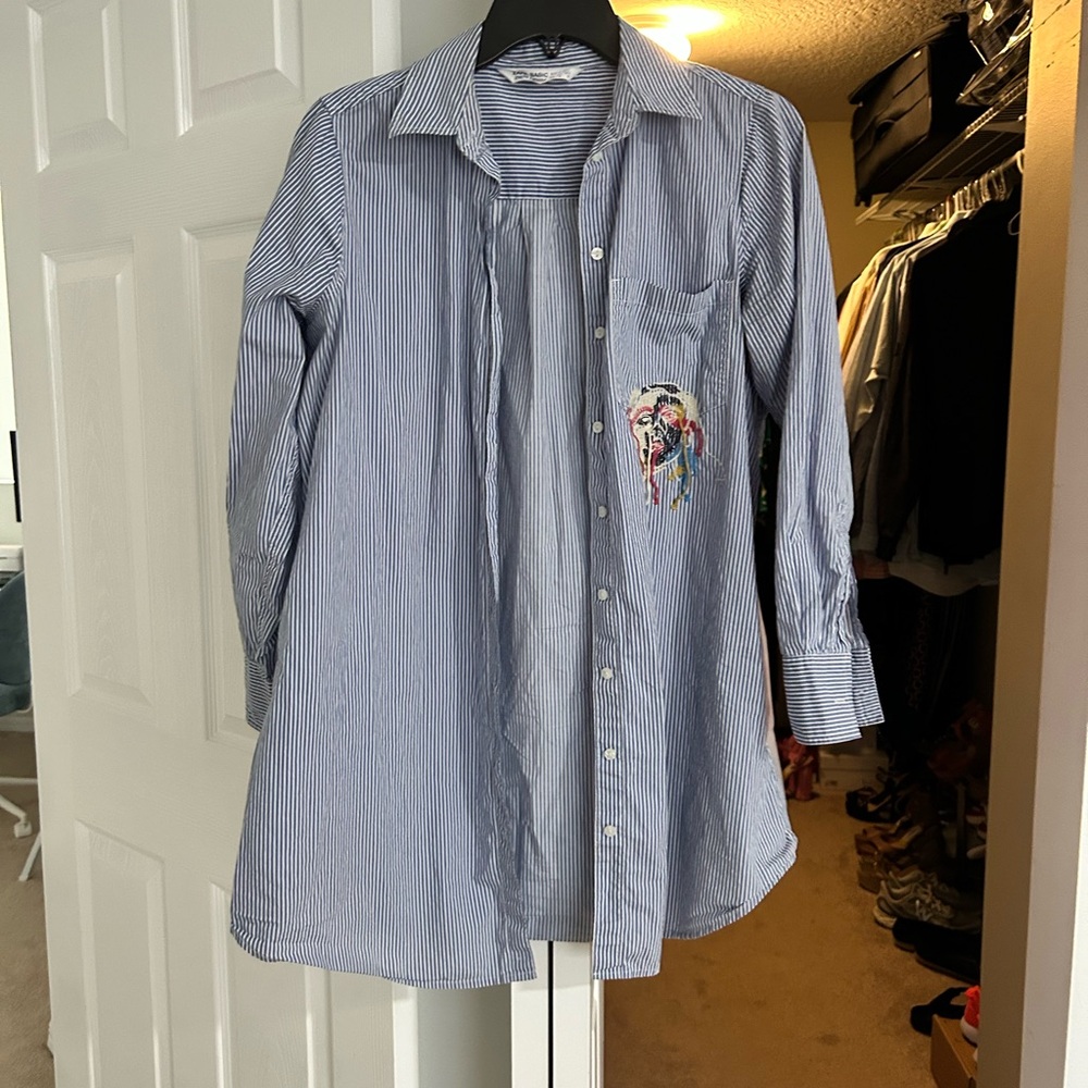 Zara Blue and White Striped Shirt